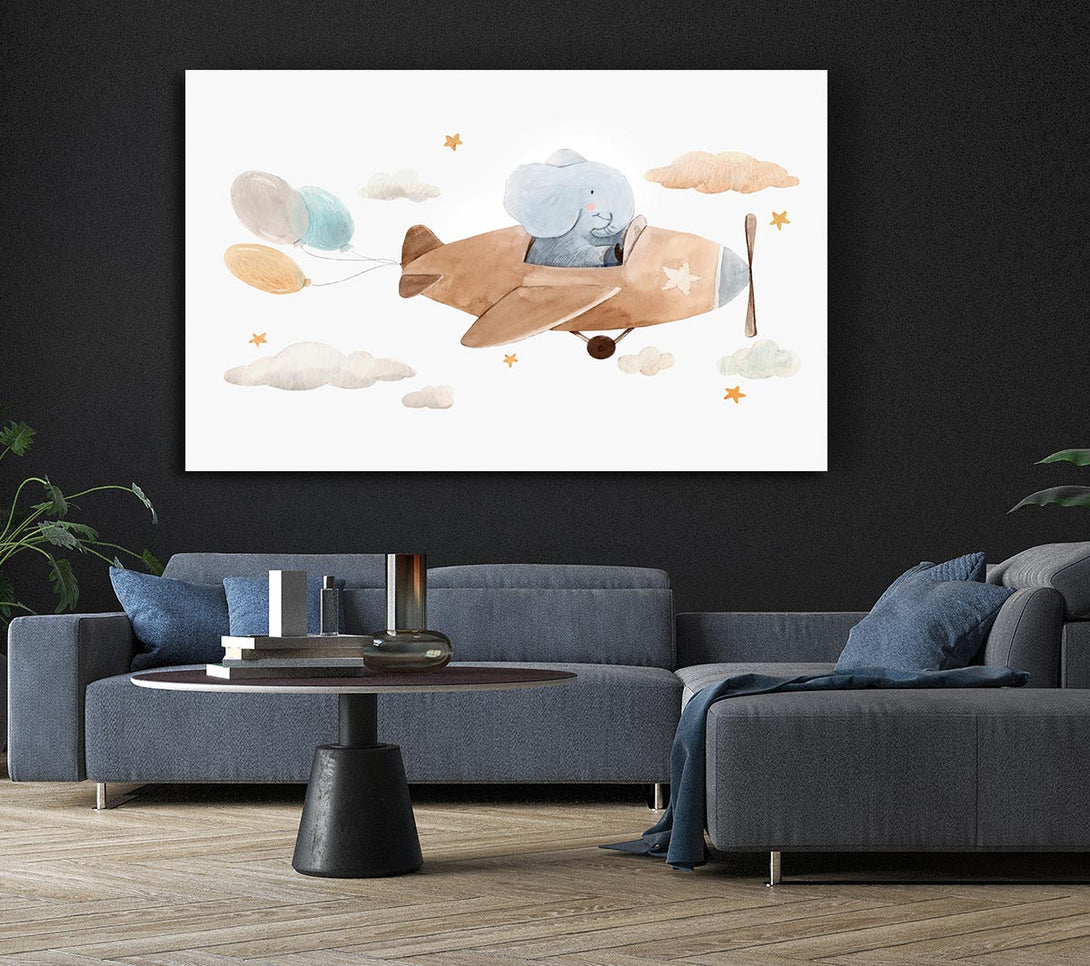 Picture of Elephant Riding Plane Canvas Print Wall Art