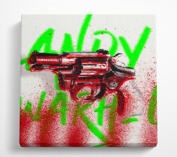 A Square Canvas Print Showing Andy Warhol Gun Square Wall Art