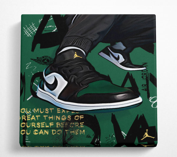 A Square Canvas Print Showing Green Trainers Square Wall Art