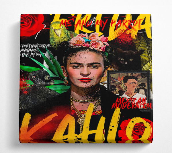A Square Canvas Print Showing Frida Kahlo Graffiti Square Wall Art