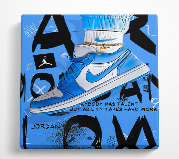 A Square Canvas Print Showing Blue Sneakers Square Wall Art