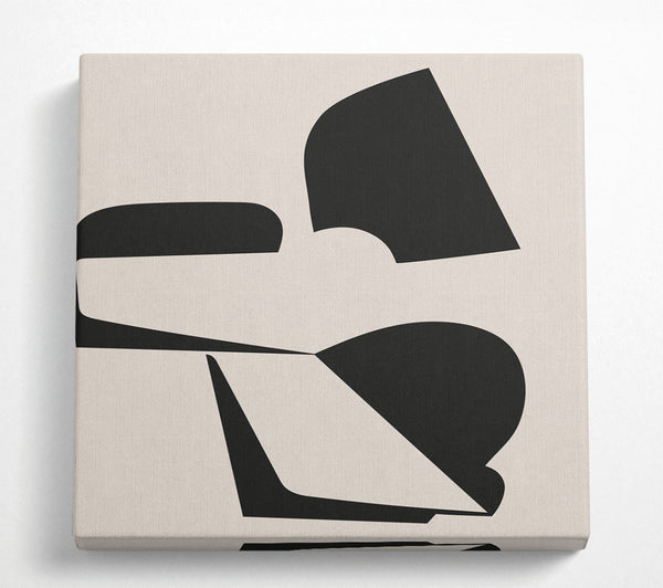 A Square Canvas Print Showing Abstract Black Shapes On Beige Square Wall Art