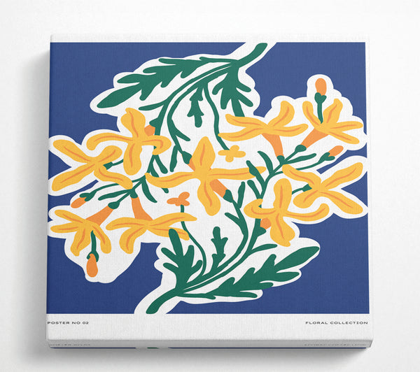 A Square Canvas Print Showing Yellow Flowers On Blue Square Wall Art