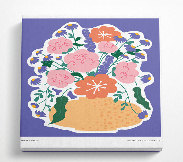 A Square Canvas Print Showing The Vase Of Flowers On Lilac Square Wall Art