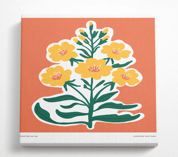 A Square Canvas Print Showing Yellow Flowers On Orange Square Wall Art