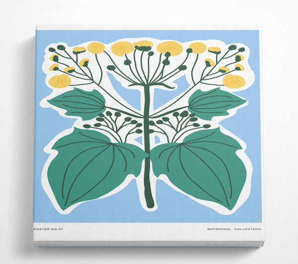 A Square Canvas Print Showing Yellow Flowers On Pastel Blue Square Wall Art