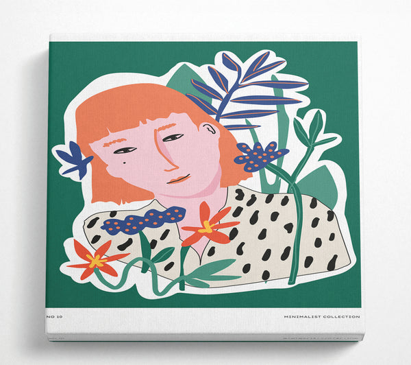 A Square Canvas Print Showing Red Head Woman Floral Square Wall Art