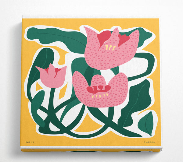 A Square Canvas Print Showing Pink Tulip Leaves Square Wall Art