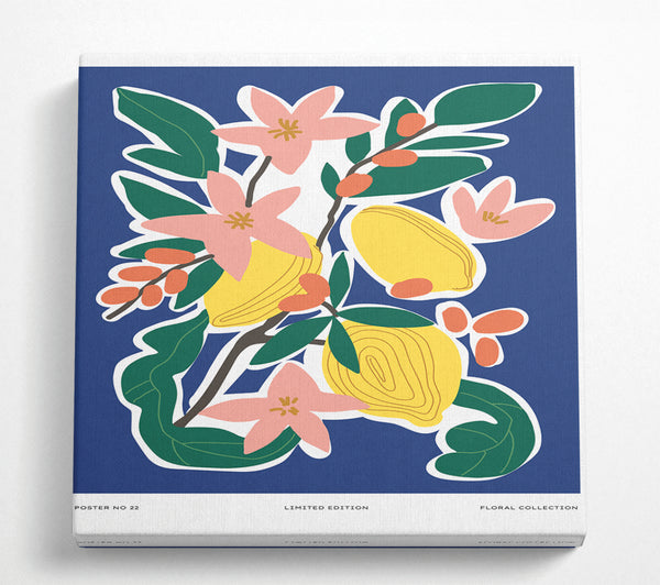 A Square Canvas Print Showing Lemons And Flowers Square Wall Art
