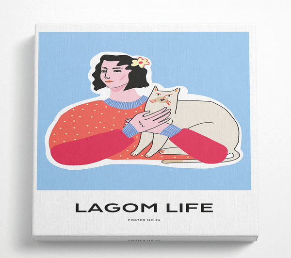 A Square Canvas Print Showing Lagom Life Cat Square Wall Art
