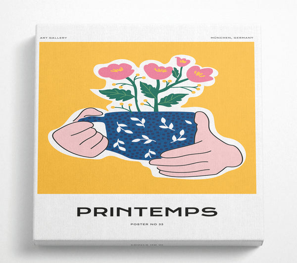 A Square Canvas Print Showing Cup Of Flowers Square Wall Art