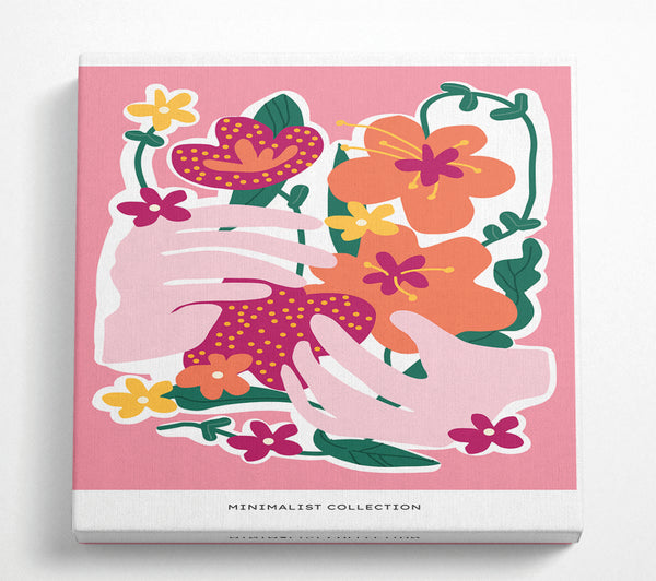 A Square Canvas Print Showing Hands Of Flowers Square Wall Art