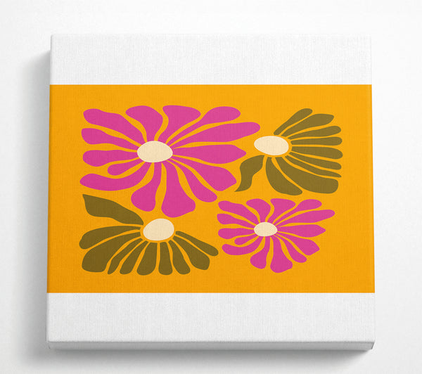 A Square Canvas Print Showing Pink Flowers On Orange Square Wall Art