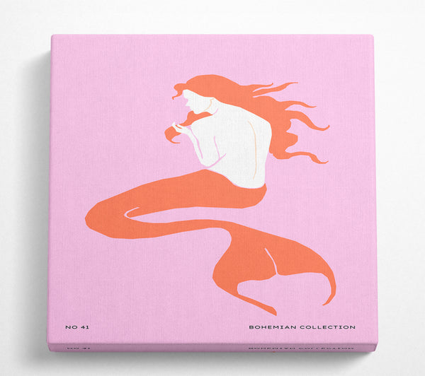 A Square Canvas Print Showing Mermaid On Pink Square Wall Art