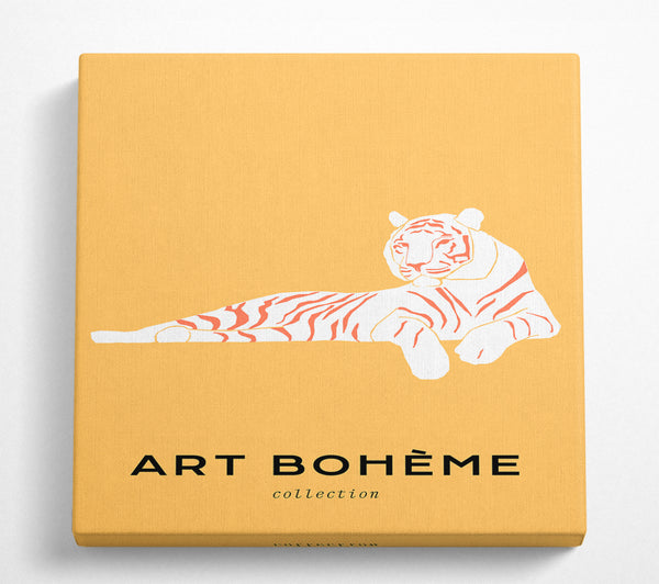 A Square Canvas Print Showing The White Tiger On Yellow Square Wall Art