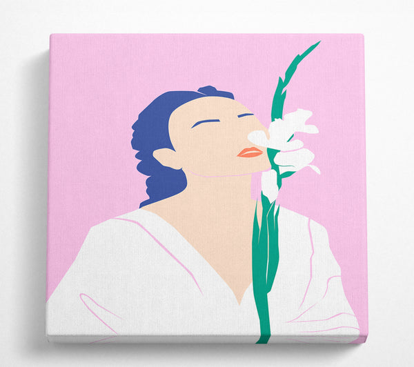 A Square Canvas Print Showing White Flower Woman Square Wall Art