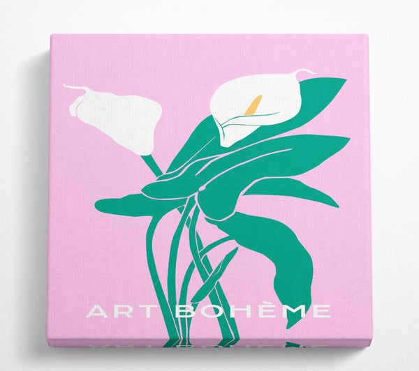 A Square Canvas Print Showing Lillies On Pink Square Wall Art