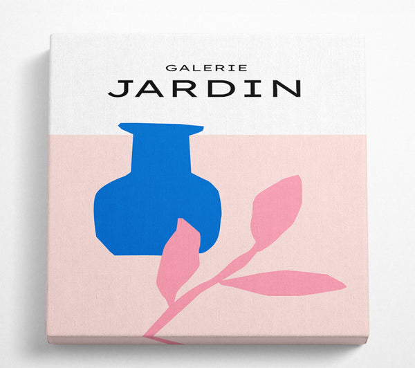 A Square Canvas Print Showing Blue Pot And Pink Leaf Square Wall Art