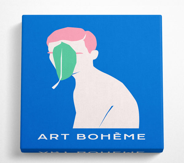 A Square Canvas Print Showing The Leaf On His Face Square Wall Art
