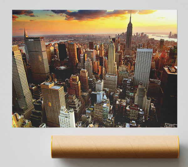 Aerial View Of New York City Sunset Poster