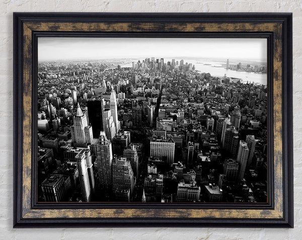 Ariel View Of Chicago B n W Framed Print