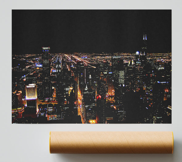 Ariel View Of The Night City Print