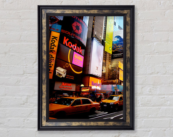 Billboards Of New YorkWith Yellow Cabs Framed Print