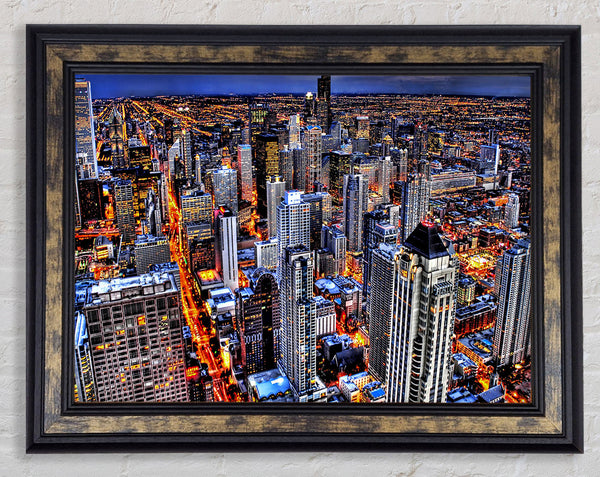 Chicago Illinois Night Lights Framed Print