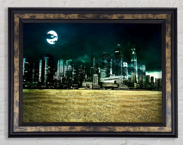 City Night Moonlight Framed Print