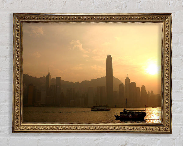Hong Kong Misty Morning Sunrise Framed Print
