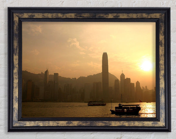 Hong Kong Misty Morning Sunrise Framed Print