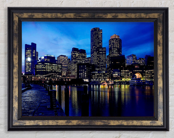 City Glow Night Blues Framed Print