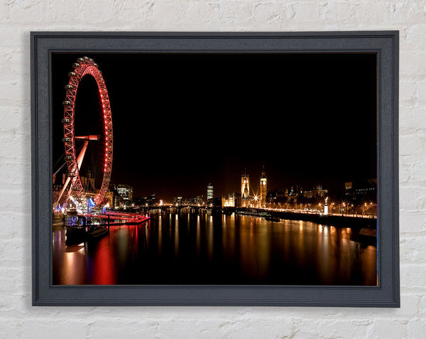 London Eye Night England Framed Print