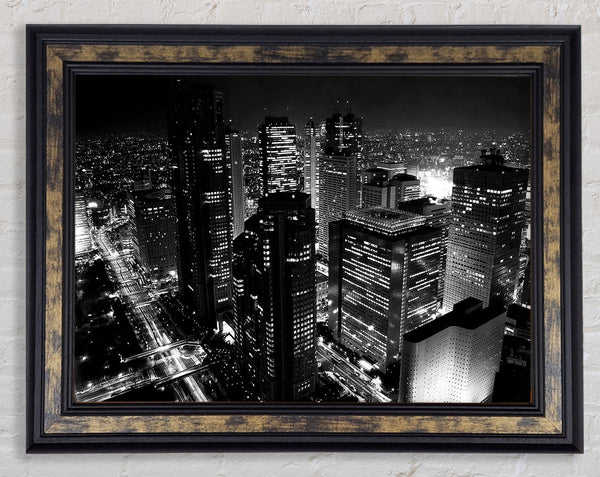 City Nights B n W Framed Print
