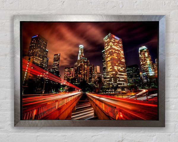 Downtown Los Angeles At Night Framed Print