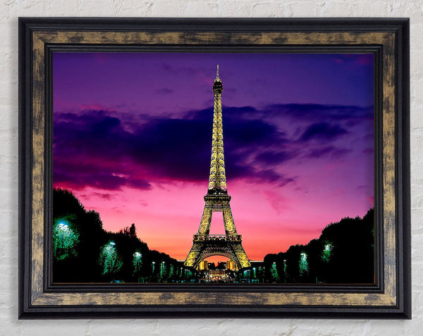 Eiffel Tower At Night Paris France Framed Print