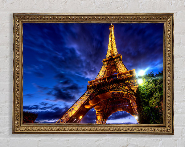 Eiffel Tower Golden Blues Framed Print