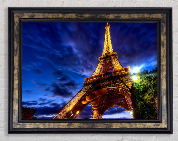 Eiffel Tower Golden Blues Framed Print