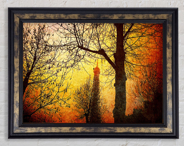 Eiffel Tower Through The Golden Trees Framed Print