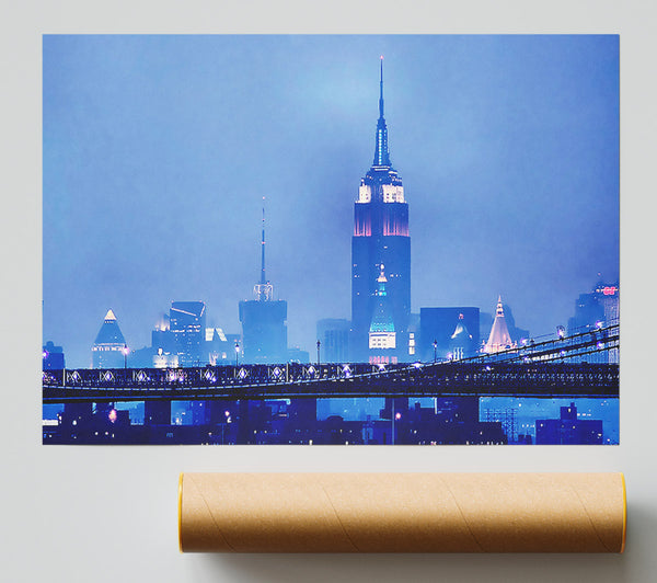 Empire State Building Blue Night Print