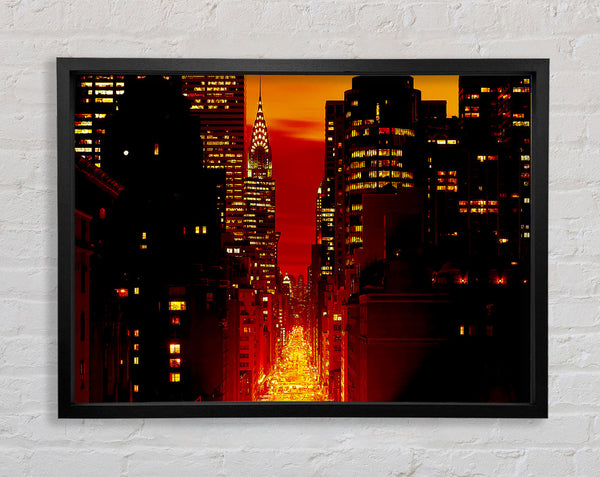 Empire State Building Fire Red Framed Print