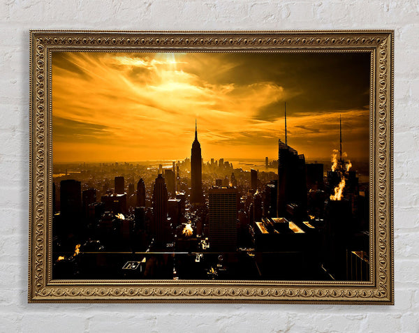 Empire State Building New York City Golden Sunset Framed Print
