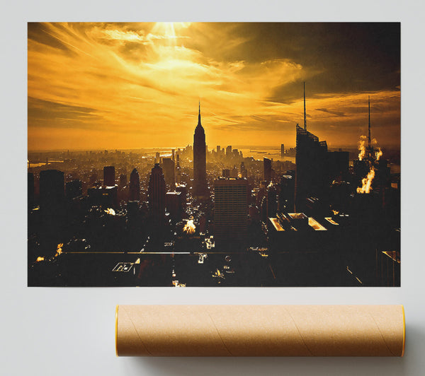 Empire State Building New York City Golden Sunset Print