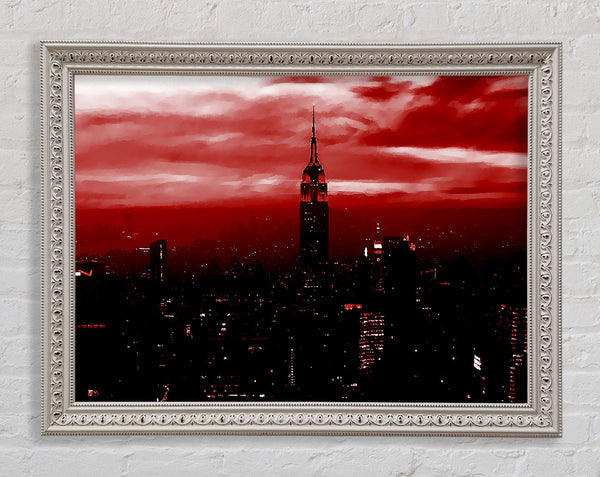 Empire State Building Red Glow Framed Print