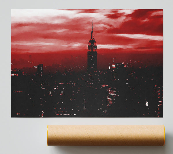 Empire State Building Red Glow Poster