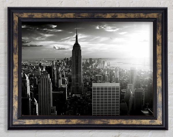 Empire State Building Sun Glow B n W Framed Print