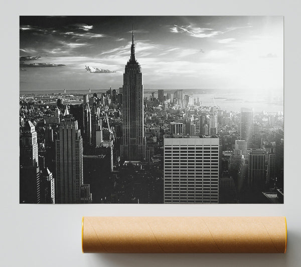 Empire State Building Sun Glow B N W Poster