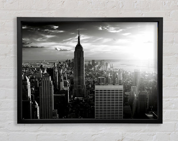 Empire State Building Sun Glow B n W Framed Print