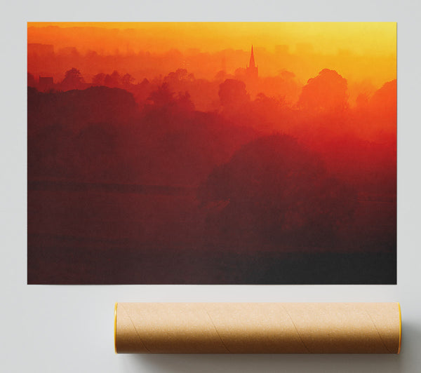 English Countryside At Dawn Poster