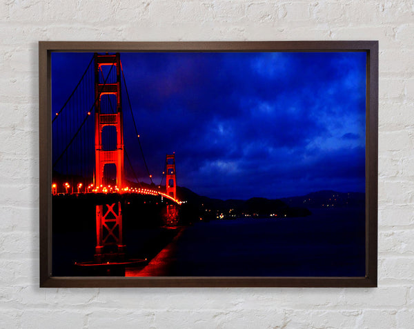 Golden Gate Bridge Red Lights Framed Print